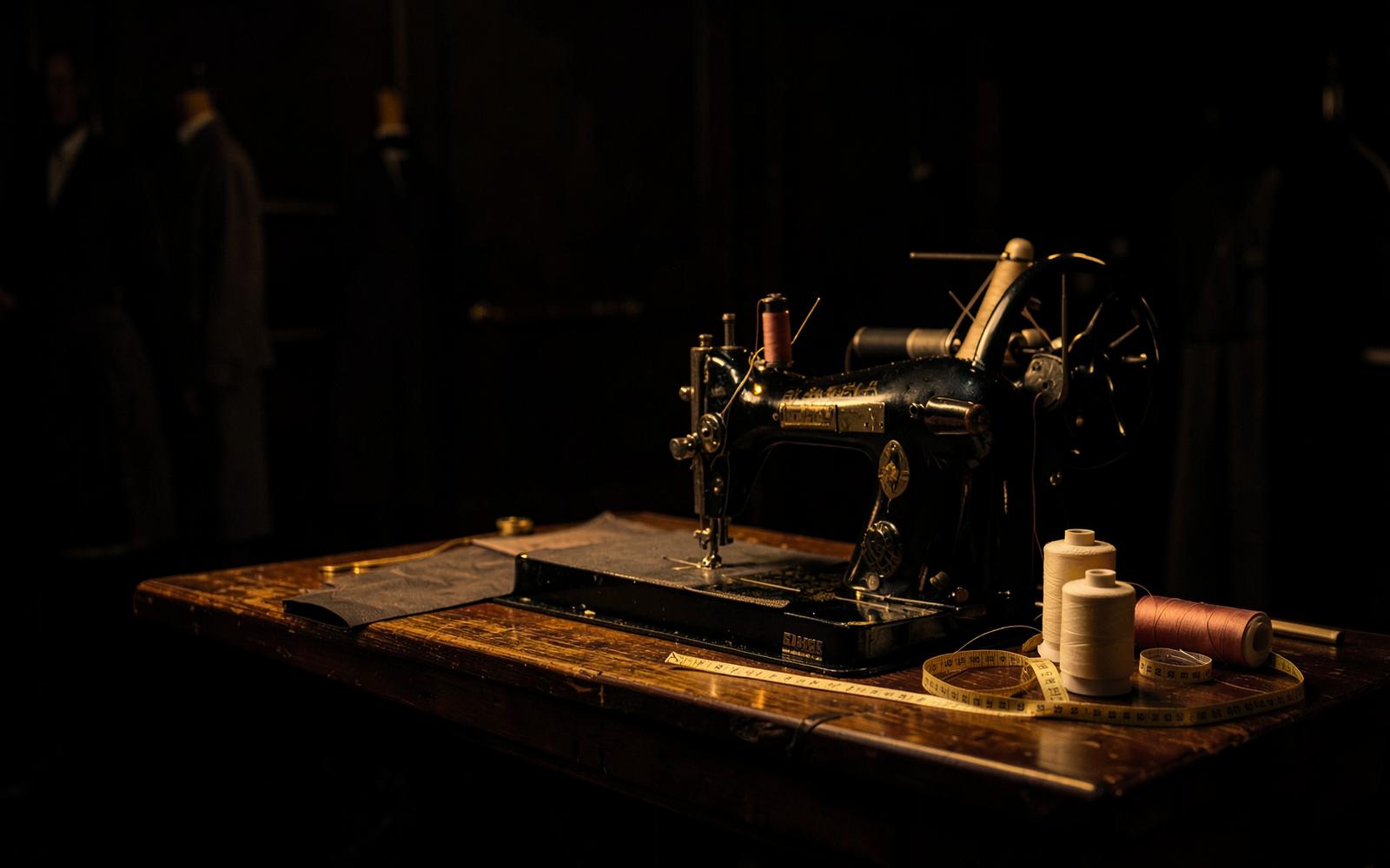 Atelier de couture éclairé d'une lumière dorée